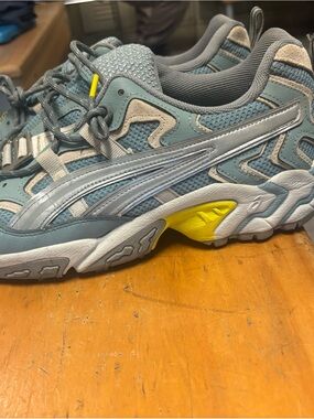 Asics Men's Sneakers in Steel Blue and Yellow Accent